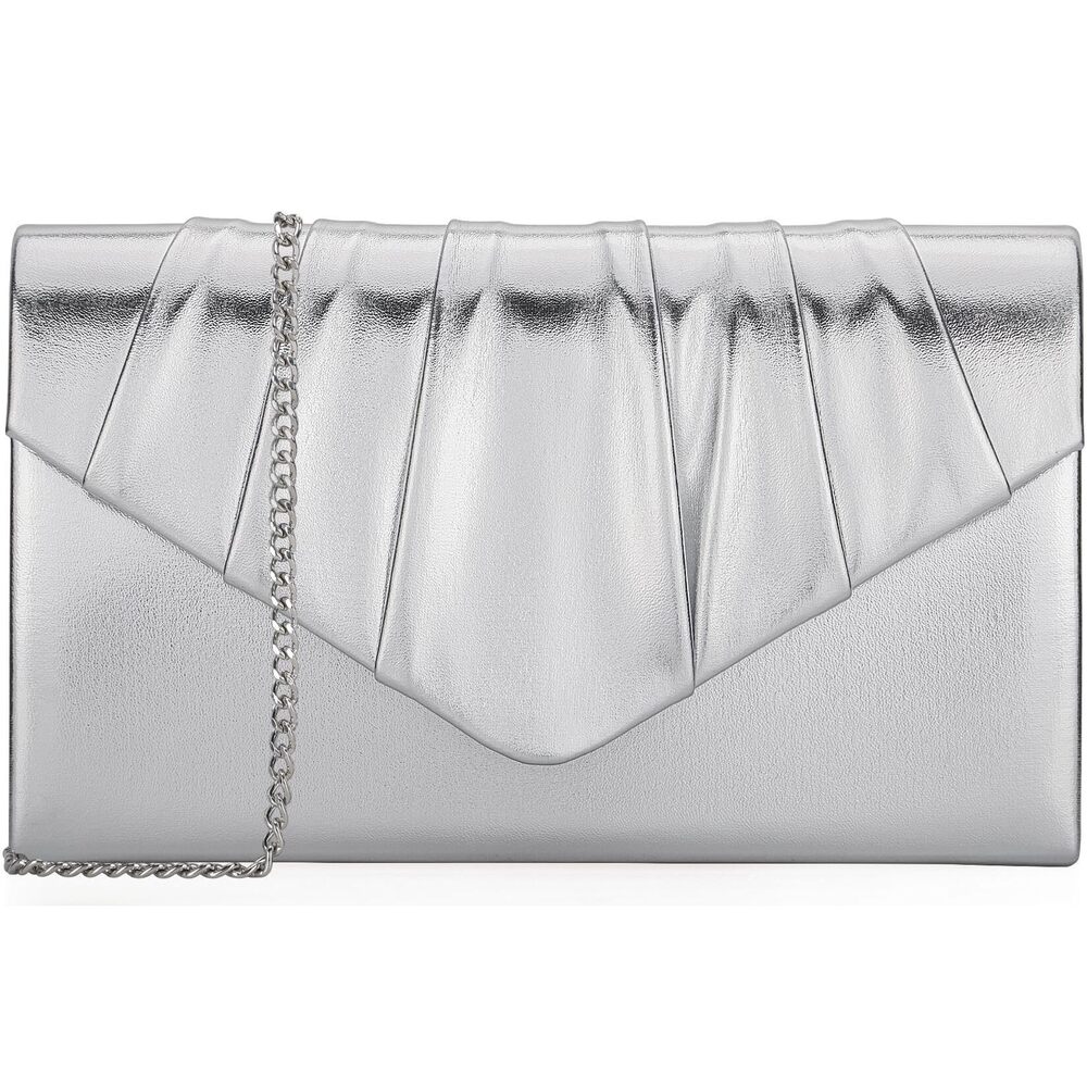 7640 Evening Clutch Purse - Shimmering Metallic PU Leather Pleated Flap